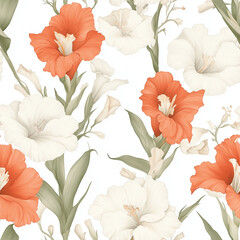 Fototapeta premium Floral Tapestry: A vibrant botanical composition, this close-up shot of flowers showcases the delicate details and colors, inviting viewers to immerse themselves in the serene beauty of nature.