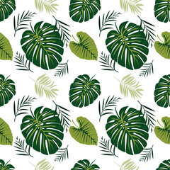Tropical background with palm leaves. Seamless floral pattern. On transparent background.