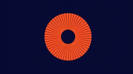 Photo of an abstract geometric pattern features an orange circle with radiating lines against a dark blue background