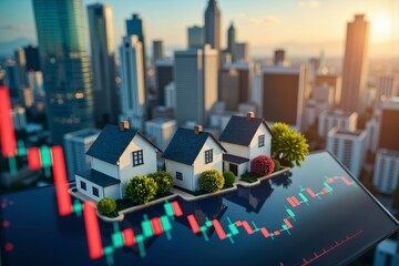 Miniature Homes and Stock Market Graphs: A Bird's Eye View of a Busy Cityscape.