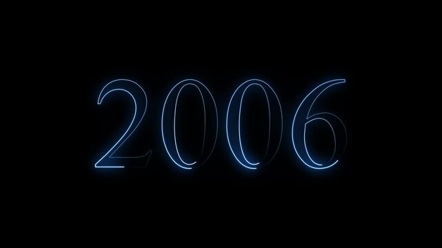 Abstract Glowing Neon &ldquo;2006&rdquo; Number Text Icon Animation. Futuristic Year Countdown, Digital Tech Motion Element for Timeline, History & Interface Templates