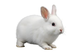 Isolated Portrait of Adorable White Bunny on Transparent Background