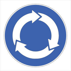 Mandatory Roundabout Blue Circle Traffic Sign  Europe UK Direction Vector Illustration