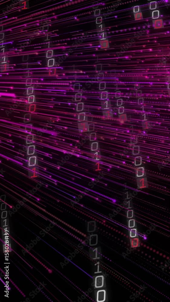 Aufkleber animation of binary coding and data processing over black background