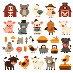 Fototapeta premium cute farm animal cartoon set vector illustration