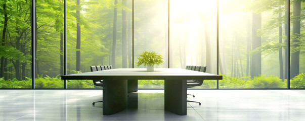 Naklejka premium Modern Conference Room with Forest View, Nature Office Concept