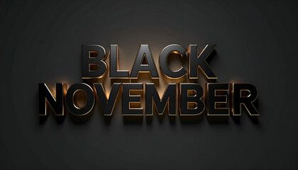Black November 3d text design with black and golden theme