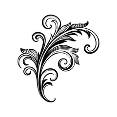 Black floral scrollwork with swirling leaves and vines white
