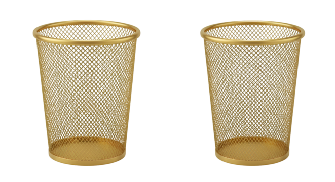 Trash Gold Metal Baskets For Transparent Background Still Life Studio Shot