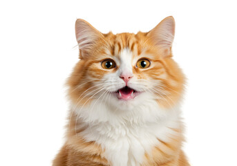 Isolated Portrait of Cute Ginger Cat with Open Mouth on Transparent