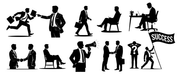 Vector silhouettes of businessman works ideal icons for illustrations