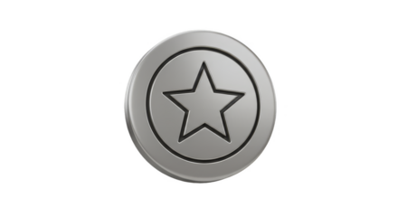 Silver Star Coin Badge Metallic Achievement Award Isolated PNG