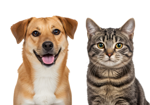 Isolated Portrait of Dog and Tabby Cat with Transparent Background