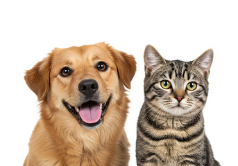 Isolated Portrait of Friendship Dog And Cat Pets Transparent Background
