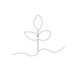 Continuous groth plant tree drawing one line from line vector art isolated white background, vector illustrasion