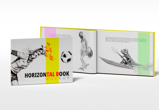 Horizontal Book Mockup With Front & Open View