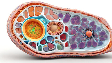 Cross-Section Illustration of Biological Cell with Colorful Organelles – Cellular Anatomy and Microbiology Education Concept