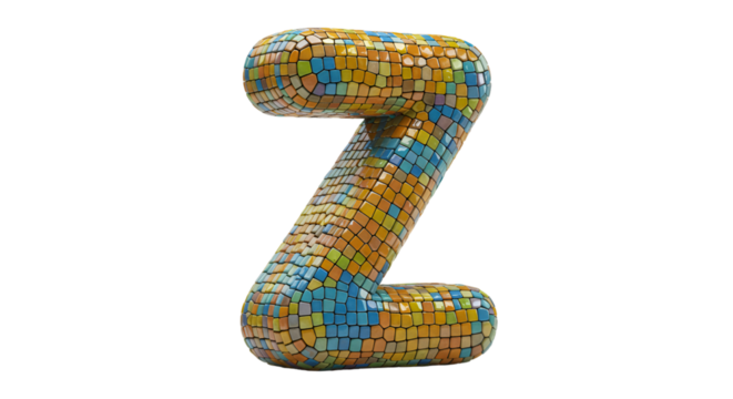 Voxel Letter Z 3d Rendered Typography Alphabet in Colorful Isolated Design
