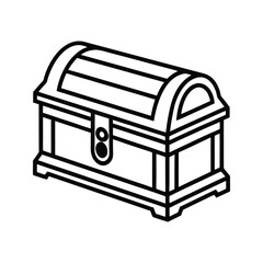 Ornate locked treasure chest outline isolated on white antique vintage