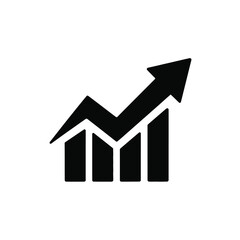 Black stylized graph with upward trending arrow indicating growth and success
