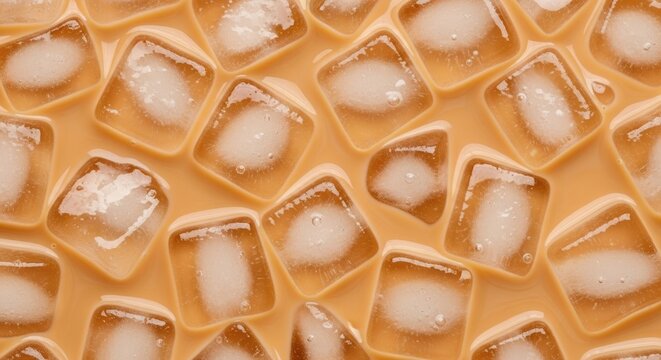 Iced latte drink with ice cubes creates a refreshing beverage close up with cool, flavorful refreshment.