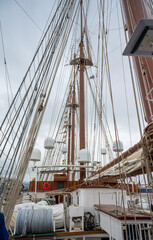Close up view of a ship utils with ropes