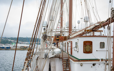Close up view of a ship utils with ropes