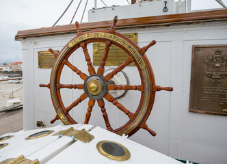 Close up view of a ship utils with ropes