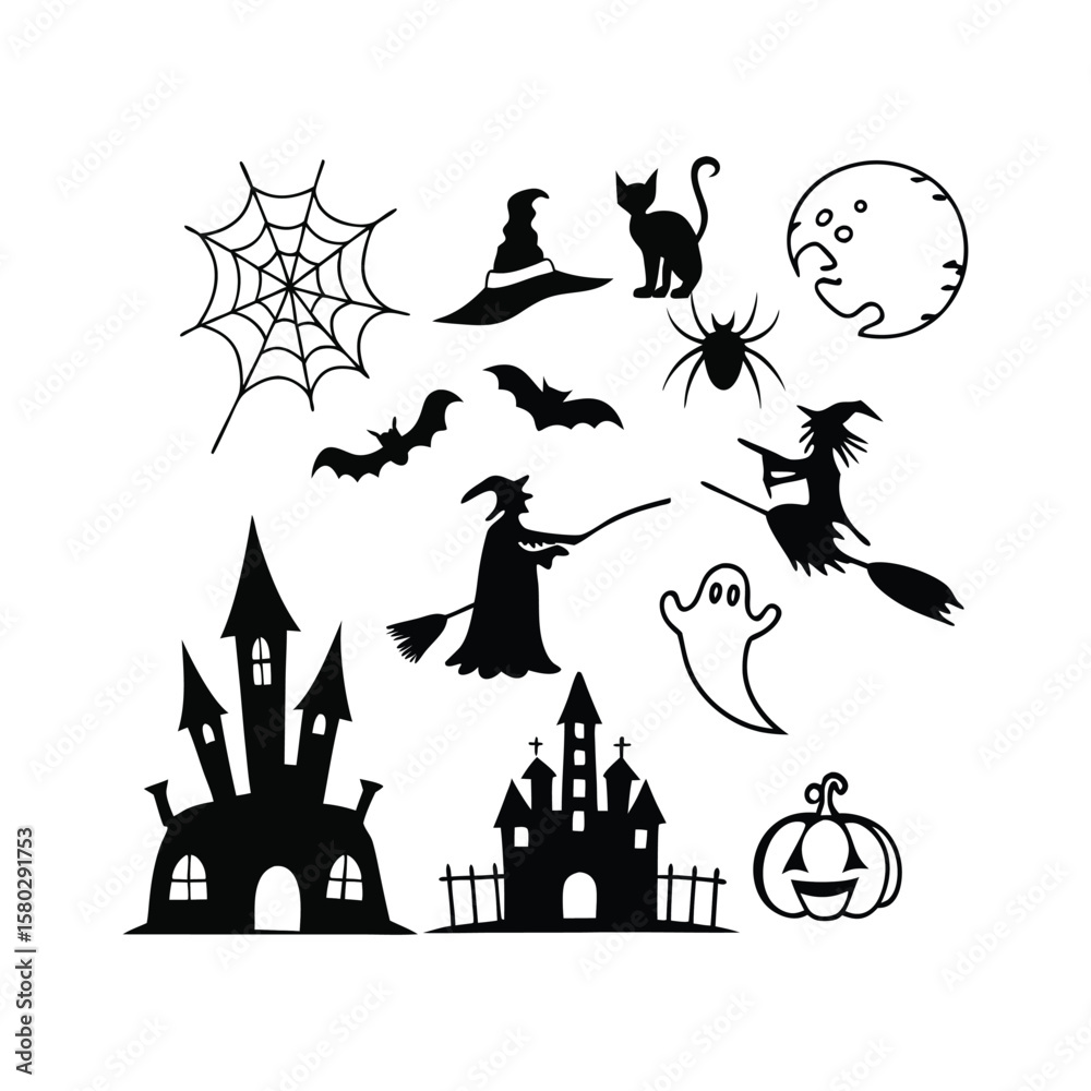 Fototapete halloween horizontal banner with vector logo. the inscription with ominous tree branches, bats and a