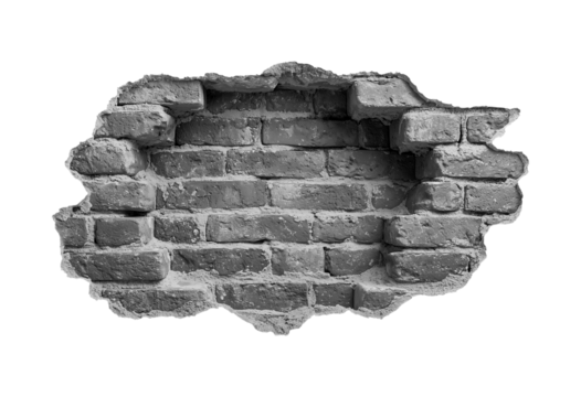 A grey brick wall, torn in the middle isolated on a transparent background - Powered by Adobe