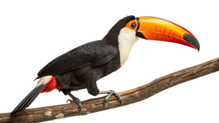 Stock photo of a beautiful toco toucan bird perched on a branch with a black background image download