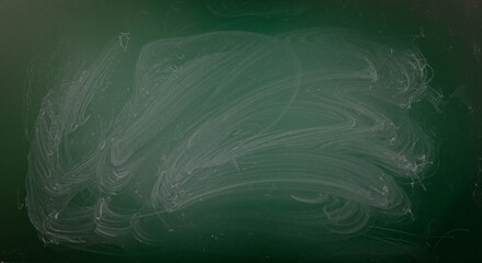 Empty green chalkboard with smudged white chalk marks - back to school
