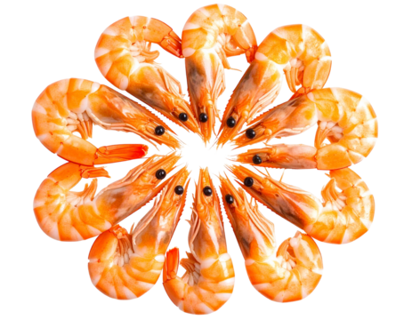 Floating Cooked Shrimp with Lemon Slice and Parsley, Stylized 3D Food Composition, Transparent Background. - Powered by Adobe