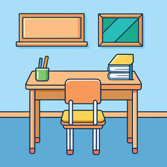 Vector art of a desk and chair in a classroom setting, representing education and learning
