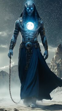 The mighty ancient Egyptian god walks in armor. Ancient Egyptian gods. Their myths remain shrouded in mystery. High quality FullHD footage