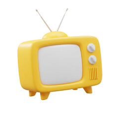 Retro Yellow Television Cartoon with Antenna Isolated Transparent
