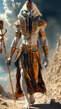 The mighty ancient Egyptian god walks in armor. Ancient Egyptian gods. Their myths remain shrouded in mystery. High quality FullHD footage