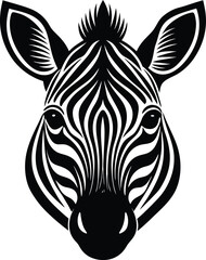 Black and White Zebra Head Vector – Stylized Animal Face Illustration