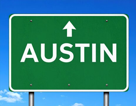 Austin directional road sign on clear blue sky background