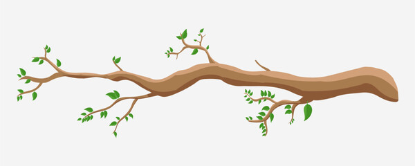 Tree Branch with Green Leaves Flat Illustration