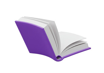 Isolated Open Book with Blank Pages Purple Cover