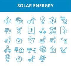Solar Energy and Renewable Power Icons – Green, Eco, Electricity