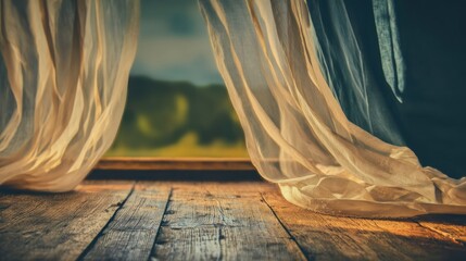 Sunlight filters through sheer curtains in a cozy room with wooden floor
