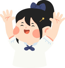 Cartoon of Cheerful Student Raising Arms