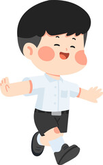 Cartoon Illustration of a Boy Running in School Uniform