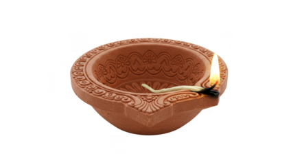 Traditional Diwali Clay Lamp Flame Light Celebration Transparent Background