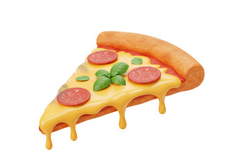 Isolated Slice of Delicious Pizza with Pepperoni and Basil