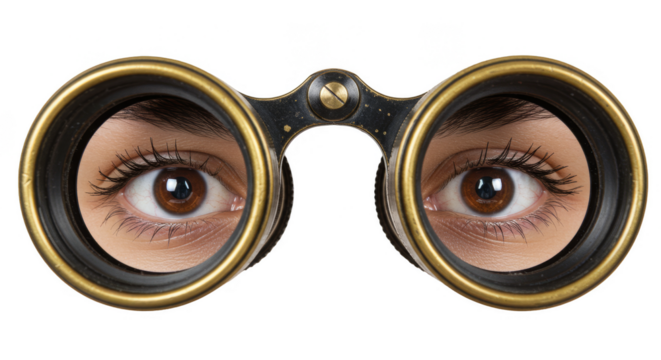 Woman Eyes Gaze Through Binoculars Vision Optical Equipment