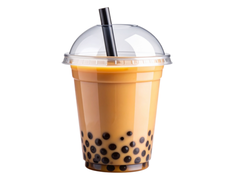 Bubble Tea Cup with Dome Lid and Tapioca Pearls, isolated on transparent background - Powered by Adobe