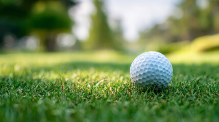 Obraz premium Golf ball in close-up on a fairway course.